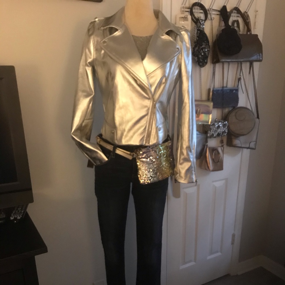 Silver metallic bomber jacket